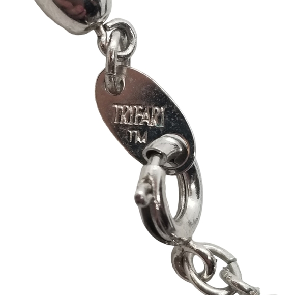 TRIFARI VINTAGE 90s SILVERTONED BRAIDED NECKLACE WITH BLACK & SILVER BEAD WORK - Picture 5 of 5